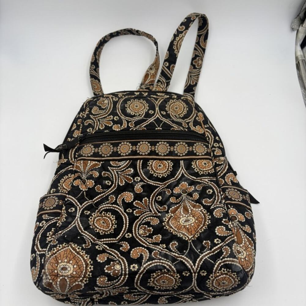 Vera Bradley Quilted Backpack Brown Black Paisley Caffé Latte Retired